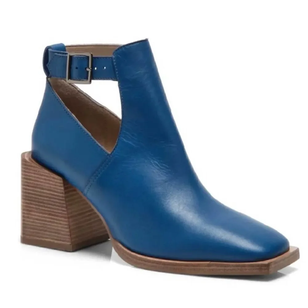Free People Brady Buckle Bootie Boots Leather Blue Size 9 New